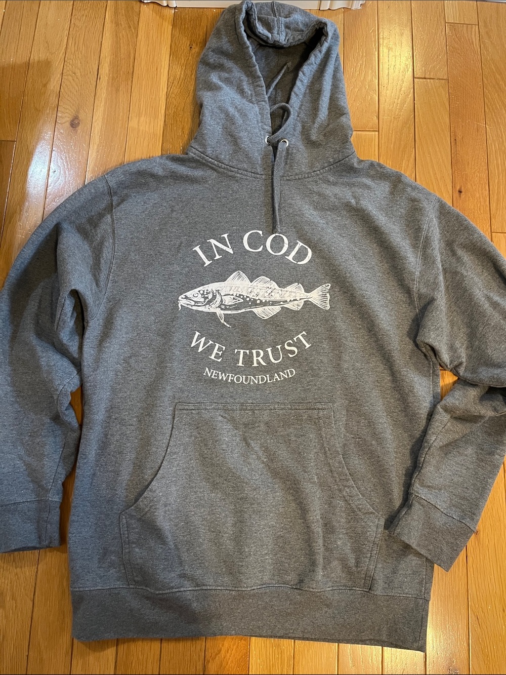 In cod we trust Newfoundland graphic hoodie